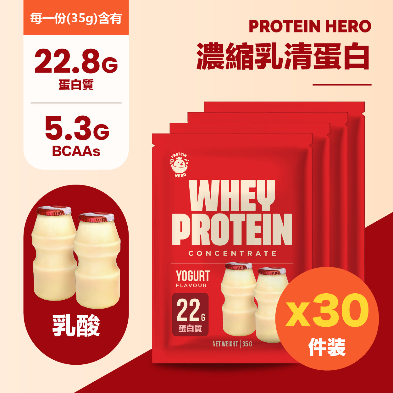 Protein Hero 濃縮乳清蛋白奶粉指定口味（30包裝35g）｜Protein Hero Whey Protein Concentrate – Chosen Flavour Pack (30 Sachets 35g)