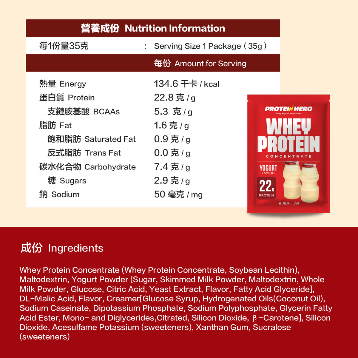 Protein Hero 濃縮乳清蛋白粉 乳酸味 35g 30包 Whey Protein Concentrate Yogurt Flavour 35g 30 Pack