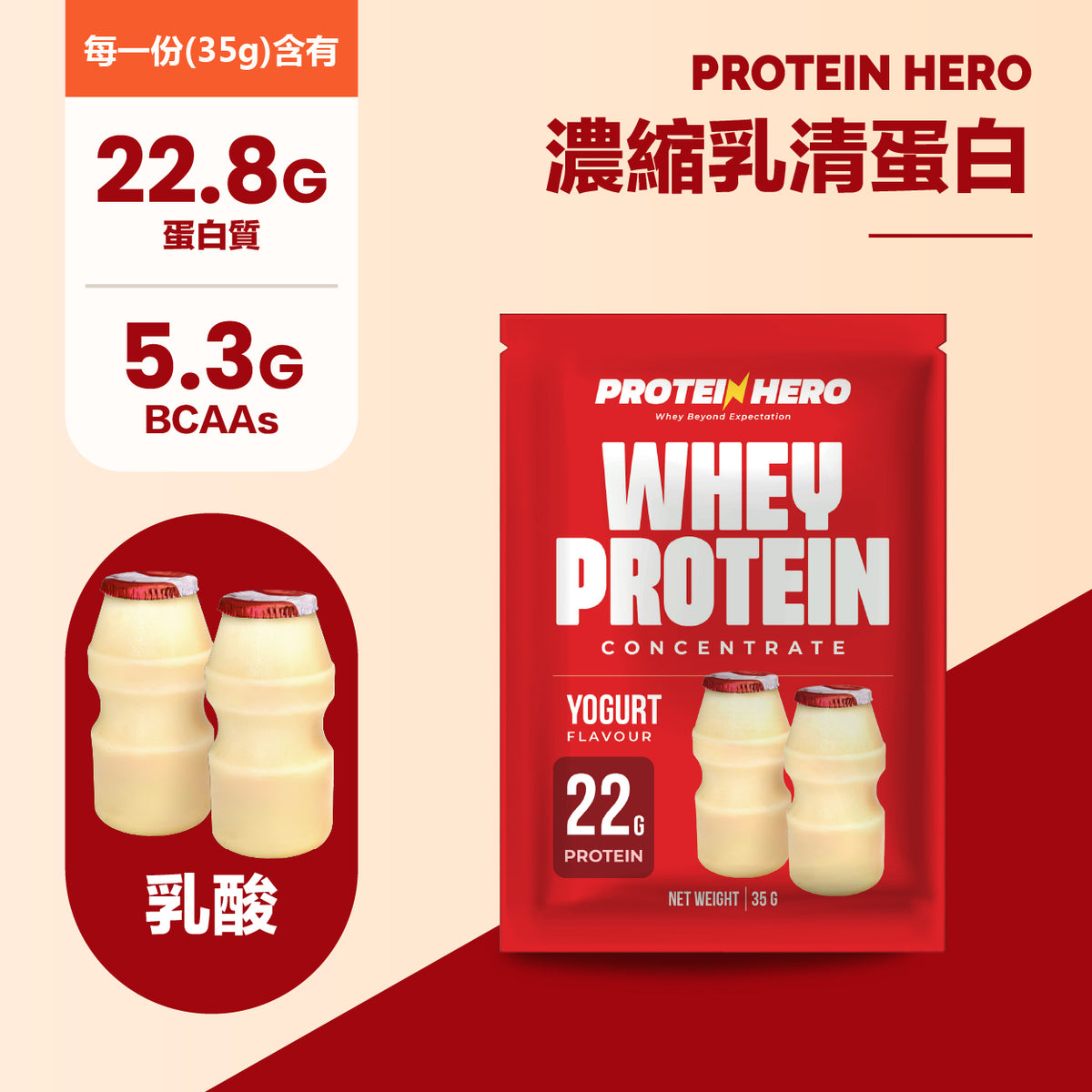 Protein Hero 濃縮乳清蛋白粉 乳酸味 35g 30包 Whey Protein Concentrate Yogurt Flavour 35g 30 Pack